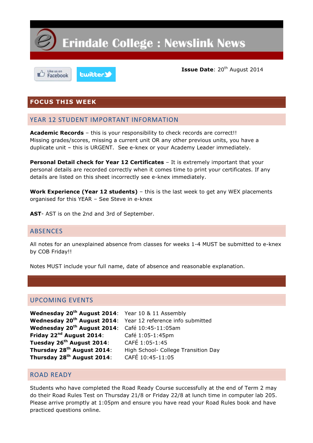 Year 12 Student Important Information Absences