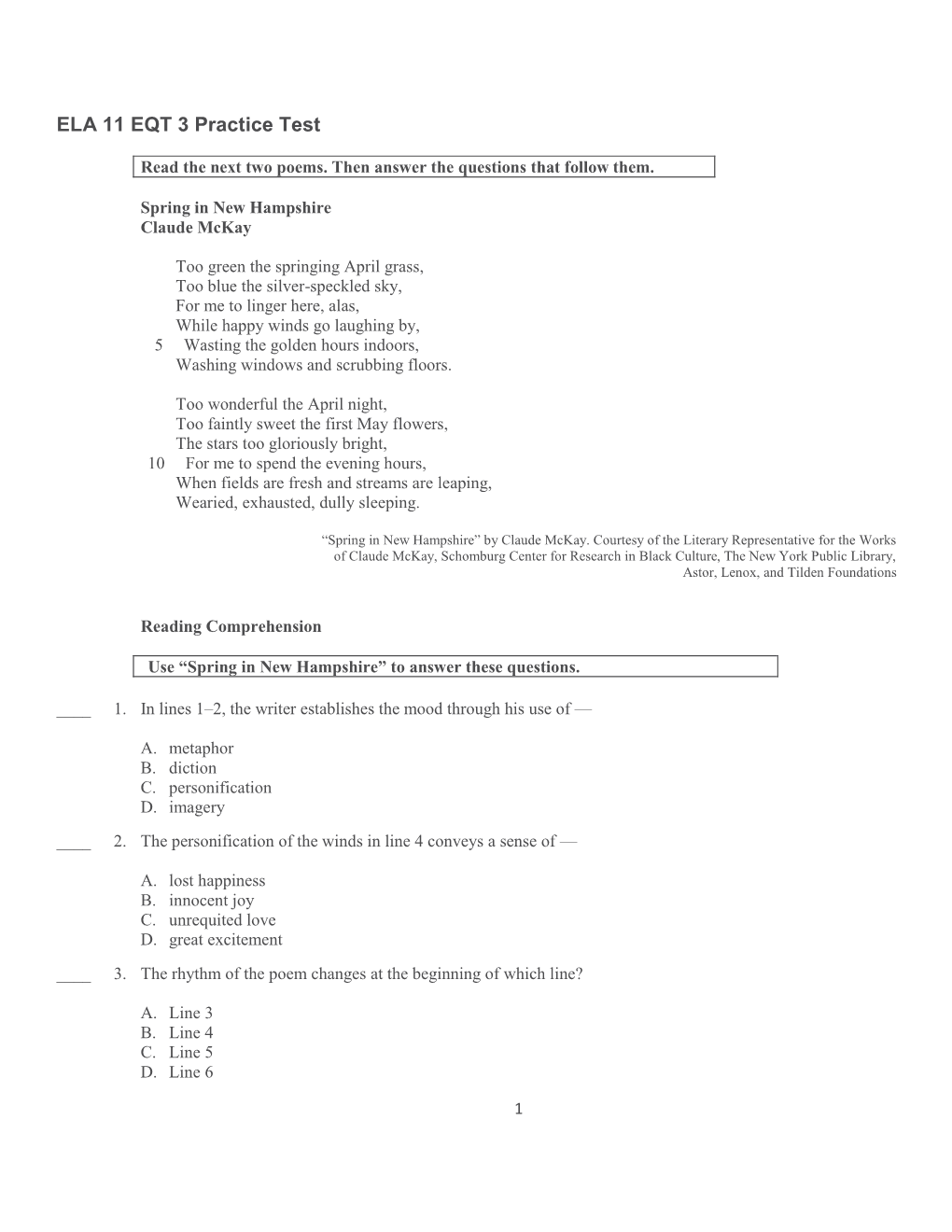 ELA 11 EQT 3 Practice Test