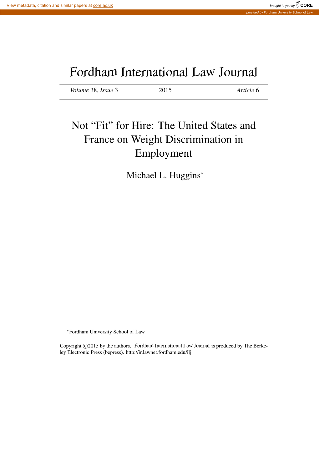 Not "Fit" for Hire: the United States and France on Weight Discrimination in Employment