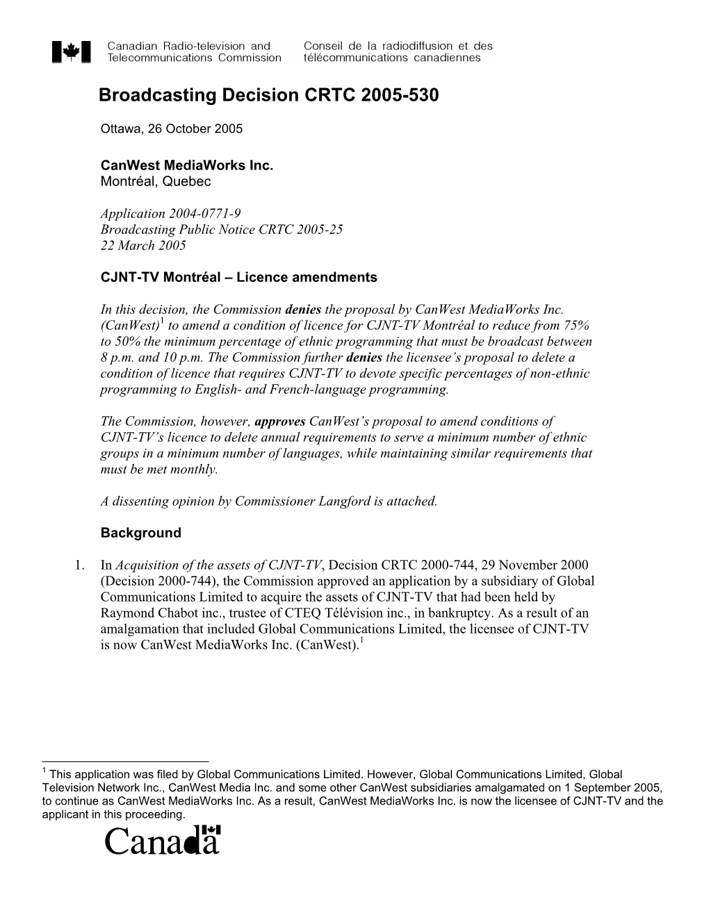 Broadcasting Decision CRTC 2005-530