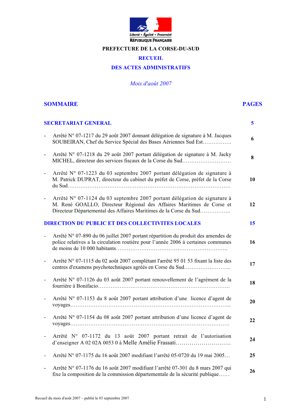 Mois D'août 2007 SOMMAIRE PAGES D'enseigner