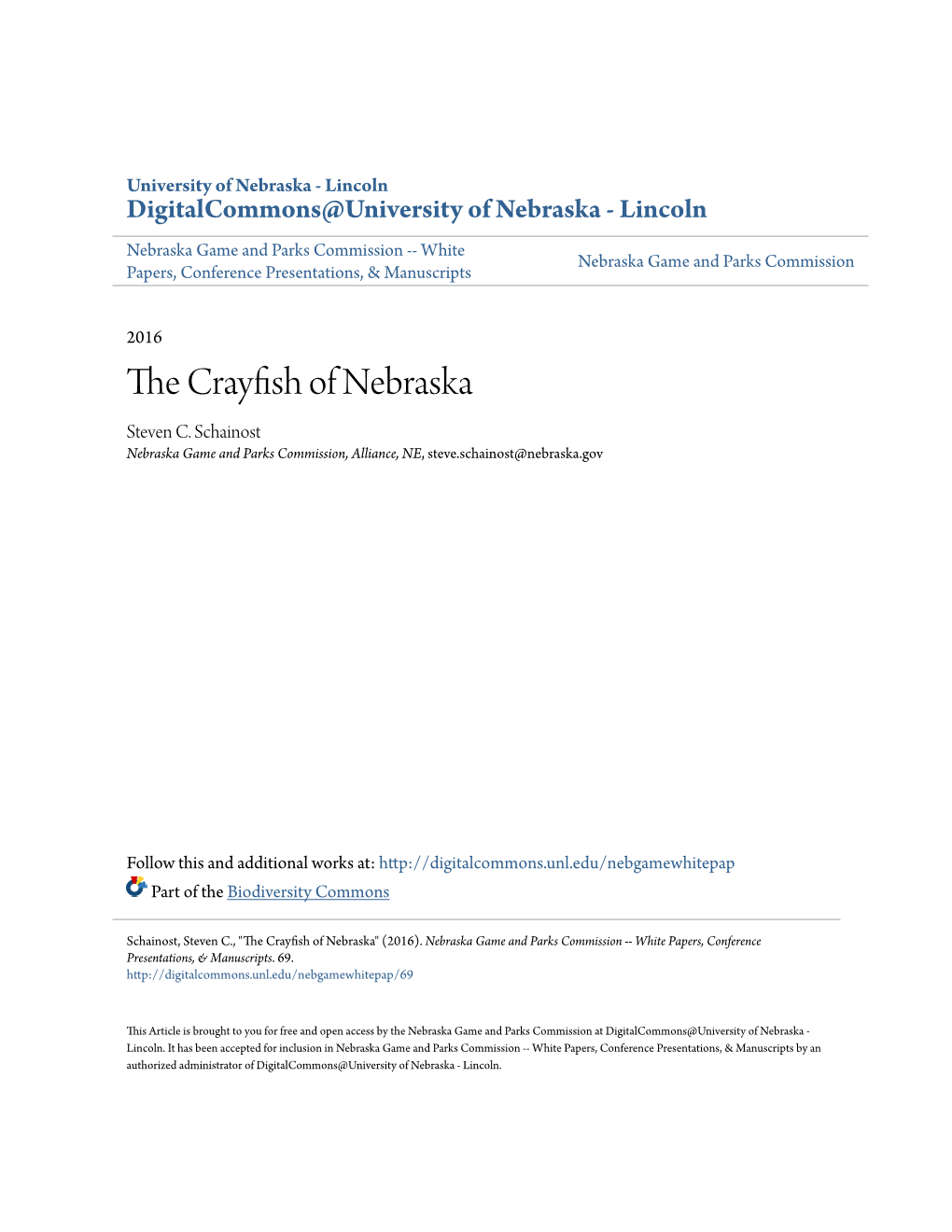 The Crayfish of Nebraska