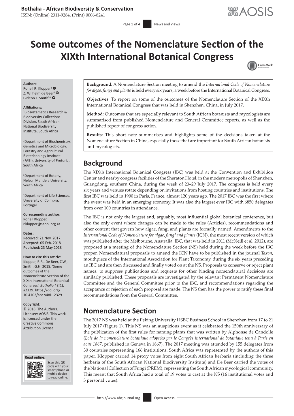 Some Outcomes of the Nomenclature Section of the Xixth International Botanical Congress