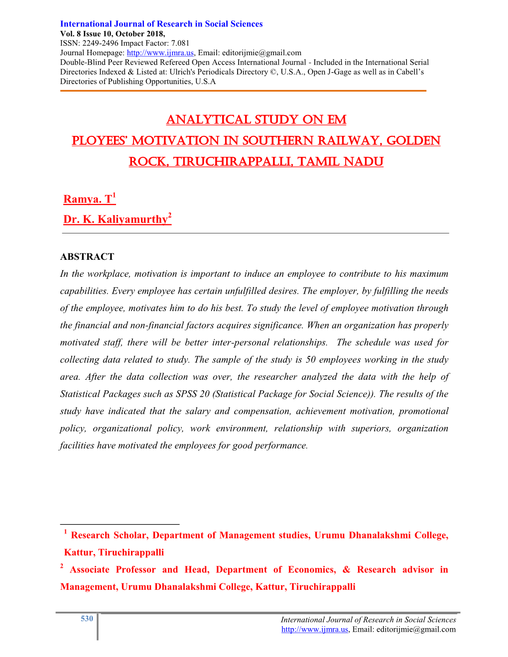 Analytical Study on Em Ployees' Motivation In