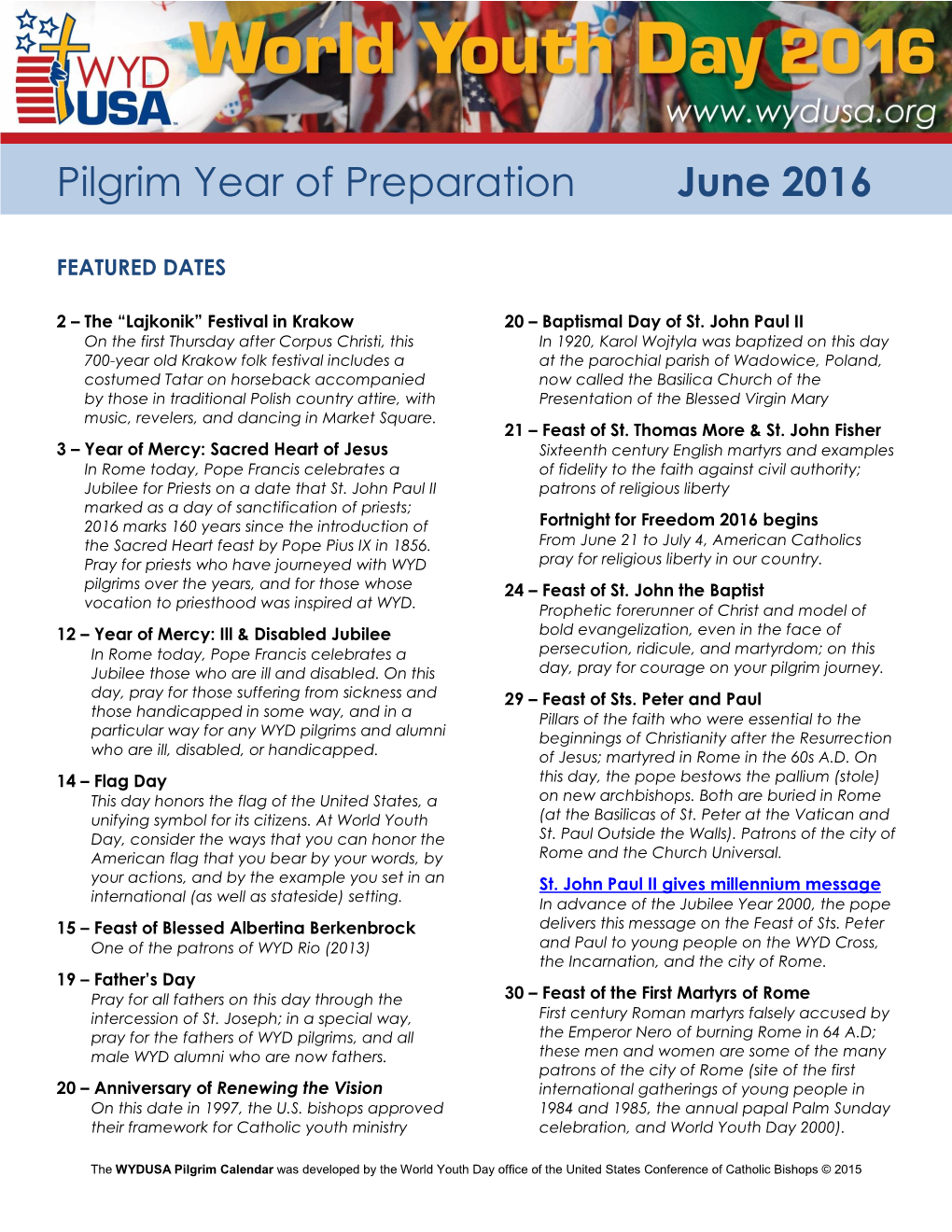 Pilgrim Year of Preparation June 2016