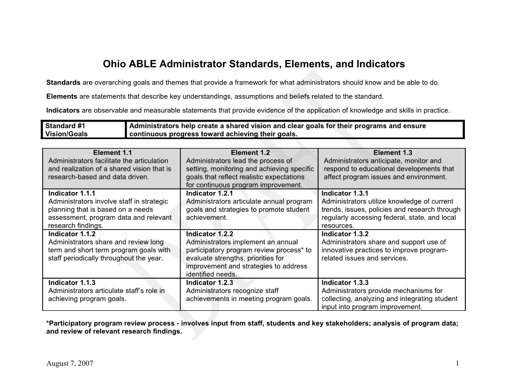 Ohio ABLE Administrator Standards