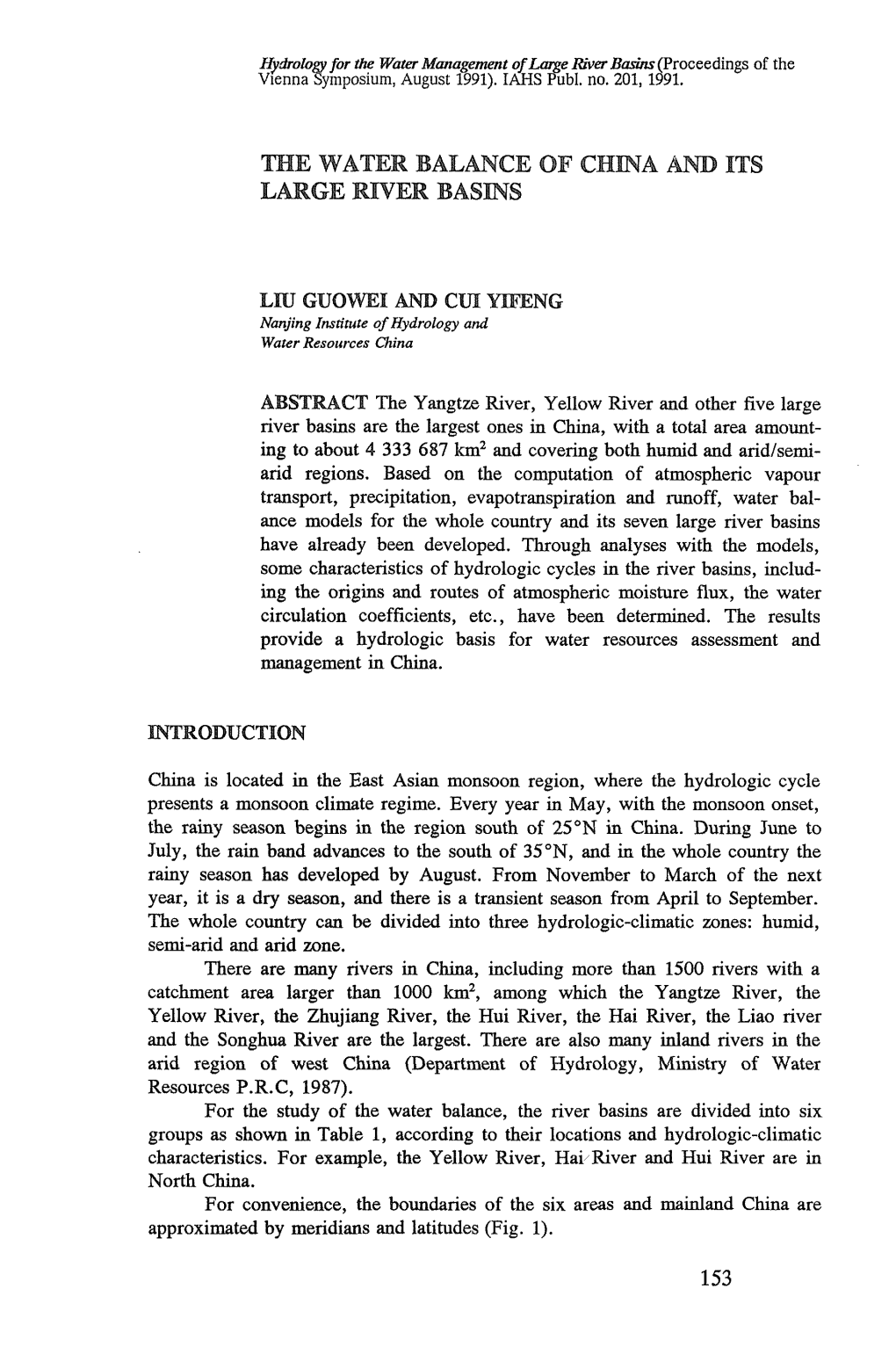 The Water Balance of China and Its Large River Basins