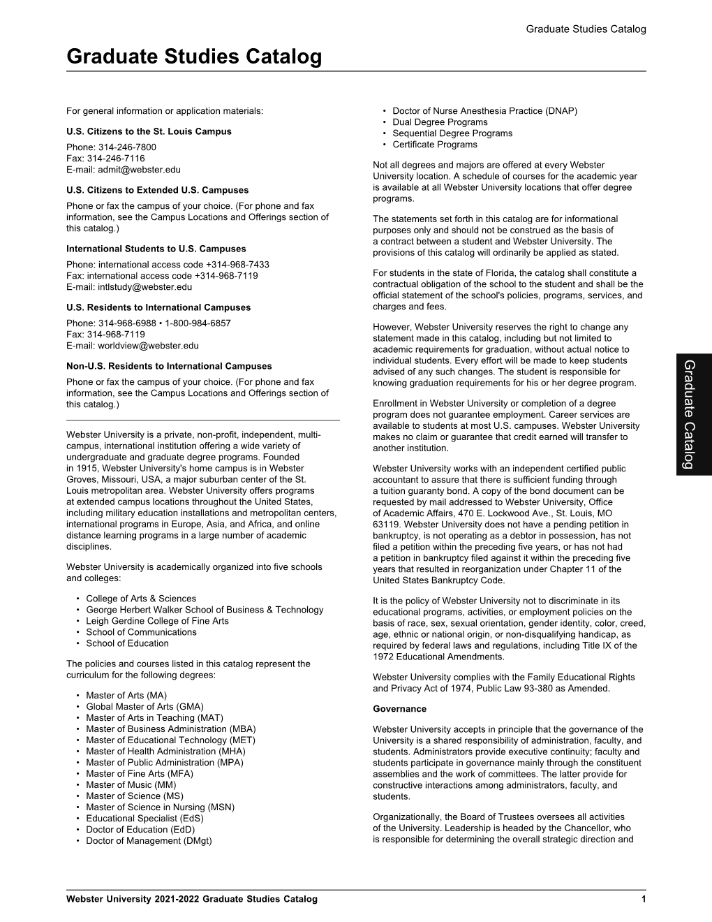 Graduate Studies Catalog Graduate Studies Catalog