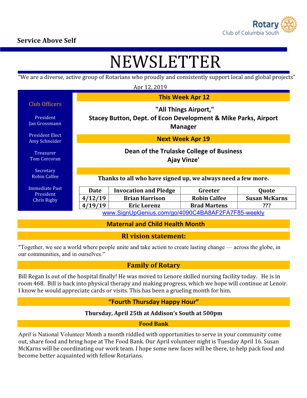 Newsletter 4.12.19