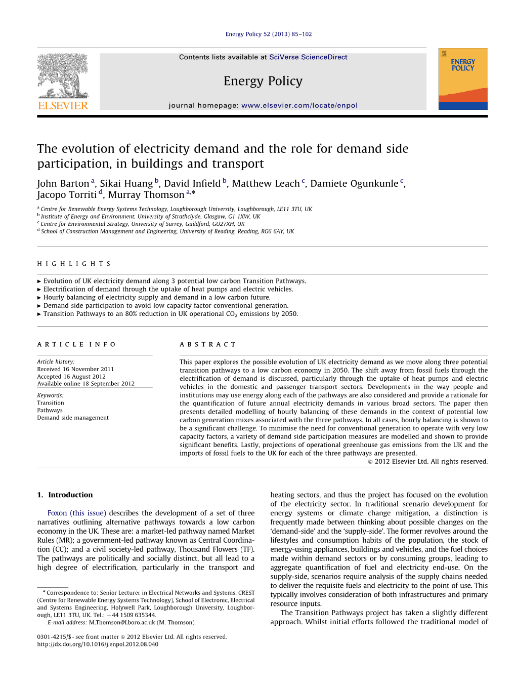 The Evolution of Electricity Demand and the Role for Demand Side Participation, in Buildings and Transport