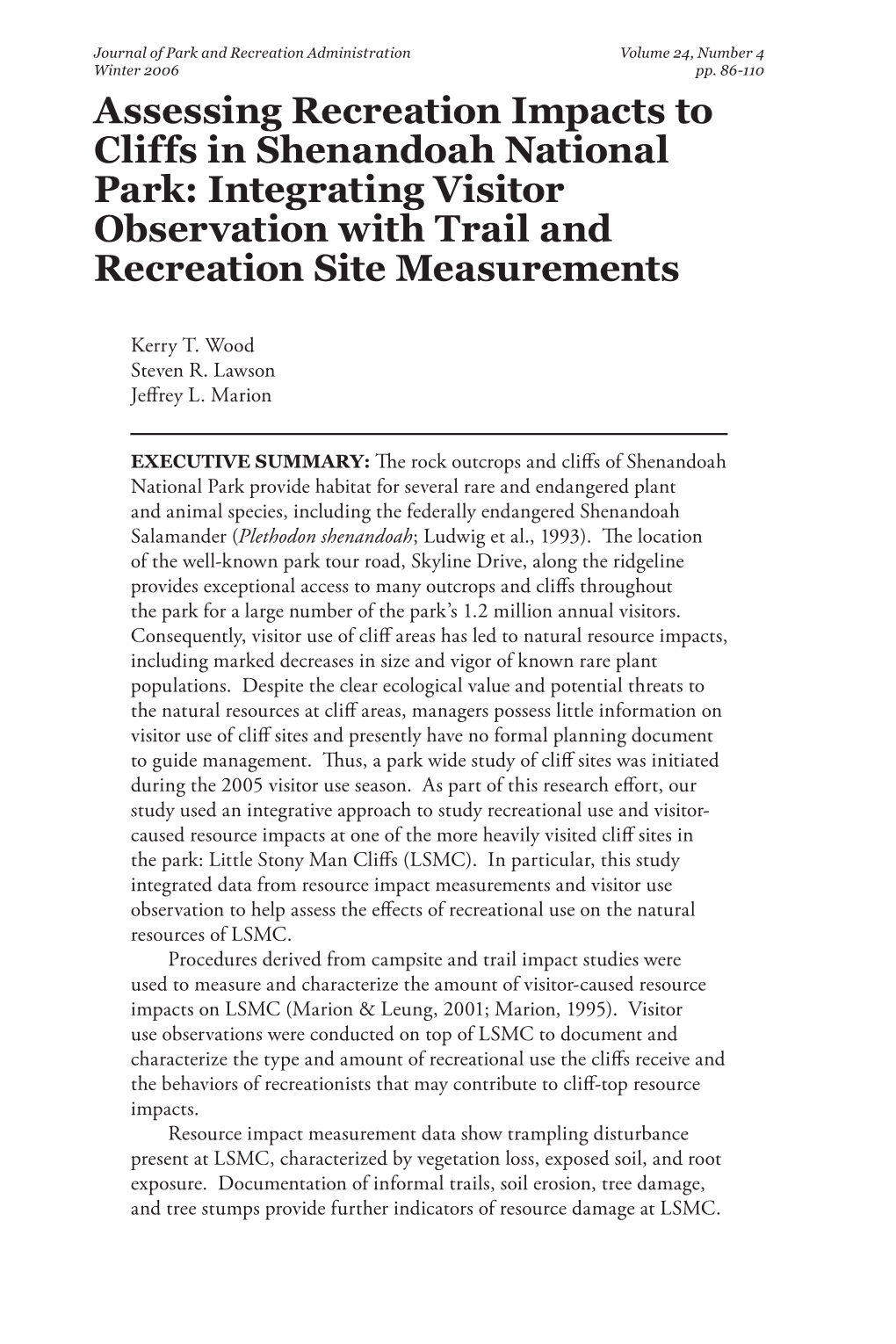 Assessing Recreation Impacts to Cliffs in Shenandoah National Park