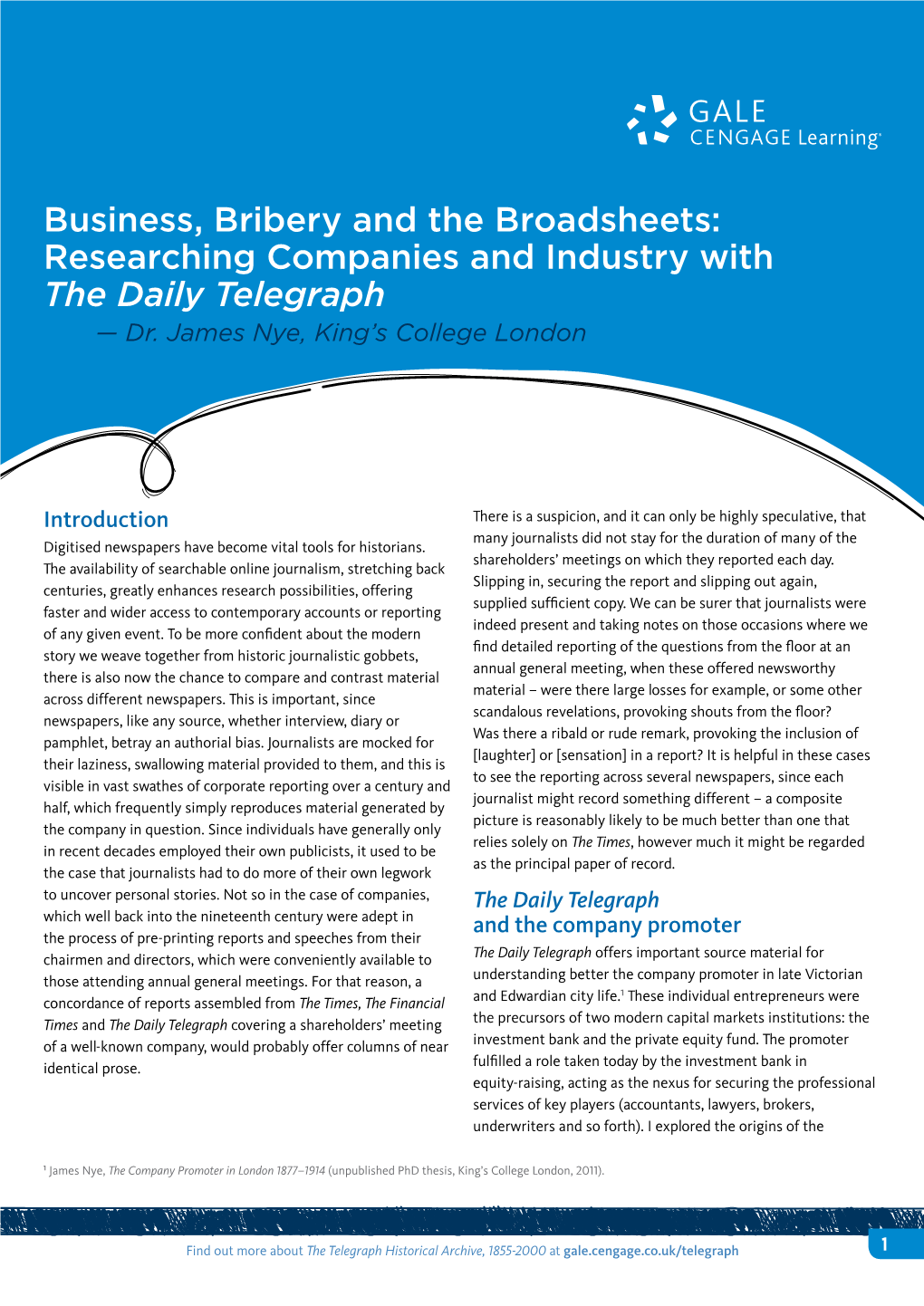 Business, Bribery and the Broadsheets: Researching Companies and Industry with the Daily Telegraph — Dr