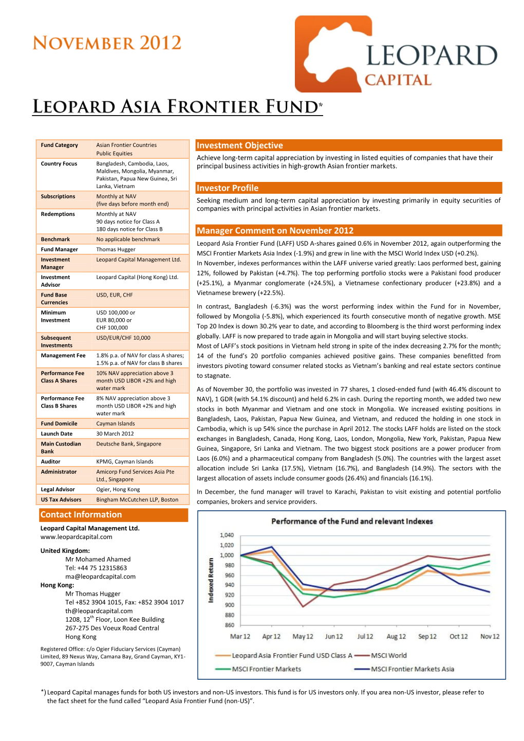 Investment Objective Investor Profile Manager