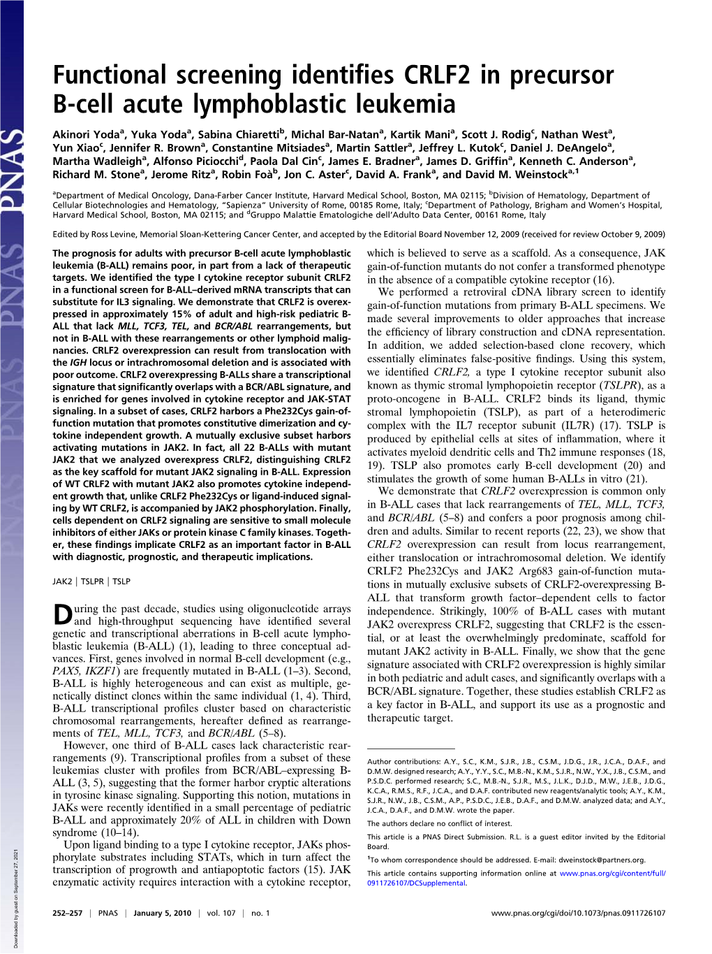 Functional Screening Identifies CRLF2 in Precursor B-Cell Acute