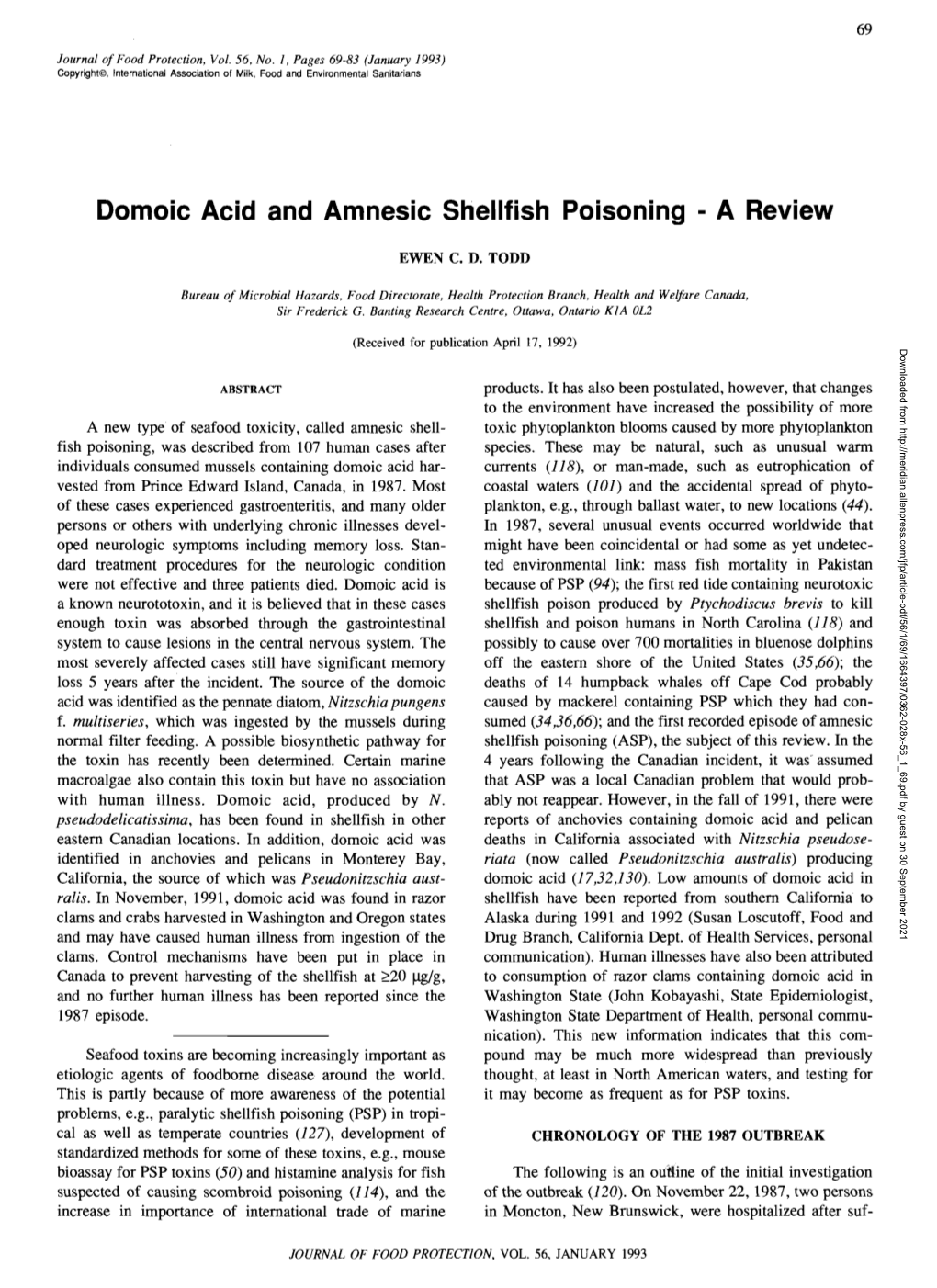 Domoic Acid and Amnesic Shellfish Poisoning - a Review