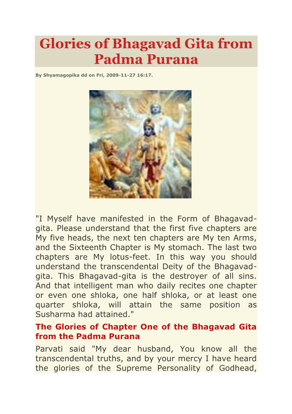 Glories of Bhagavad Gita from Padma Purana