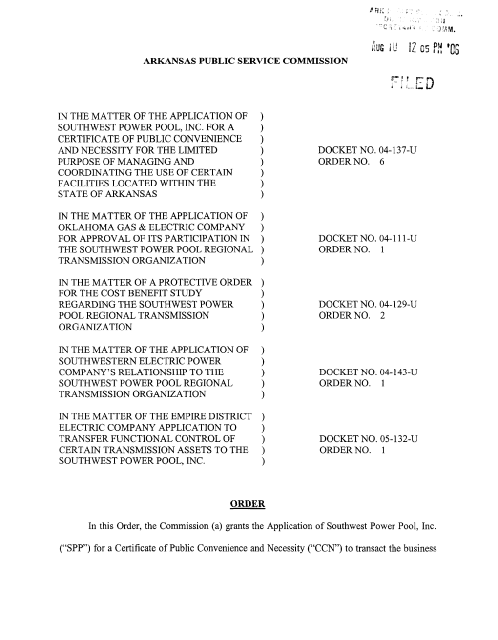 Tn the Matter of the Application of Southwest Power Pool, Inc