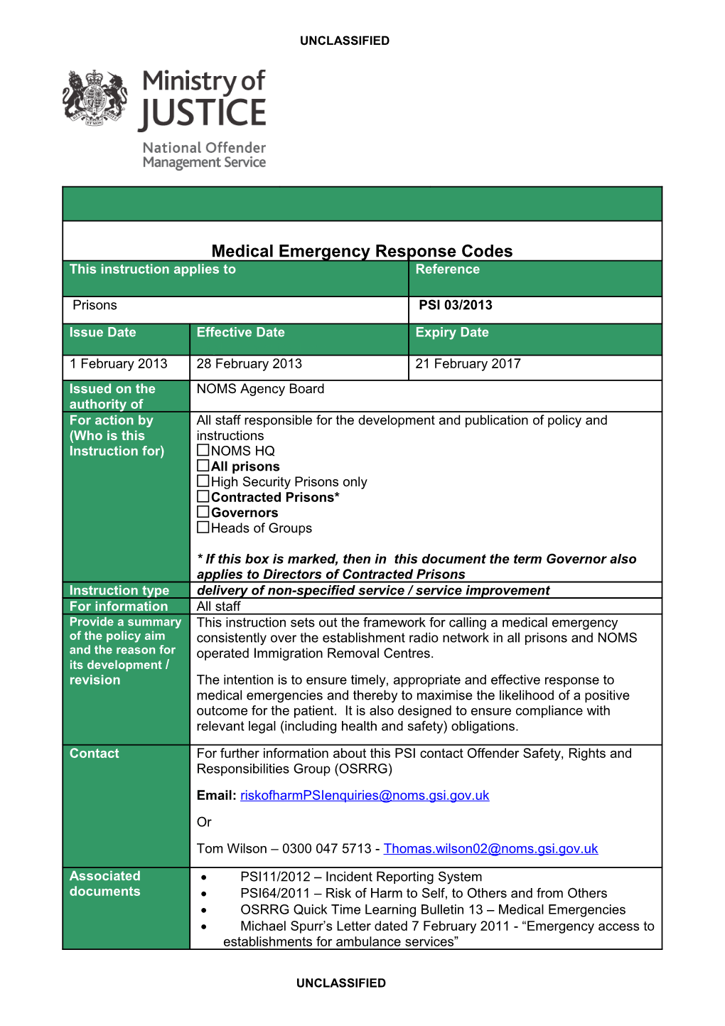 Medical Emergency Response Codes