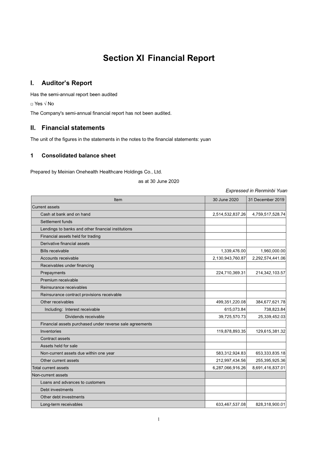 Section XI Financial Report