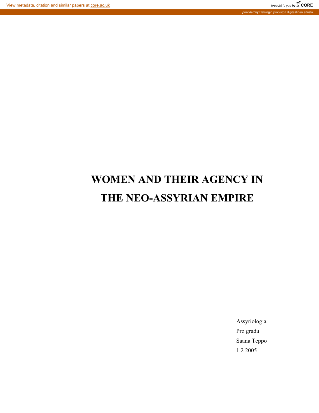 Women and Their Agency in the Neo-Assyrian Empire