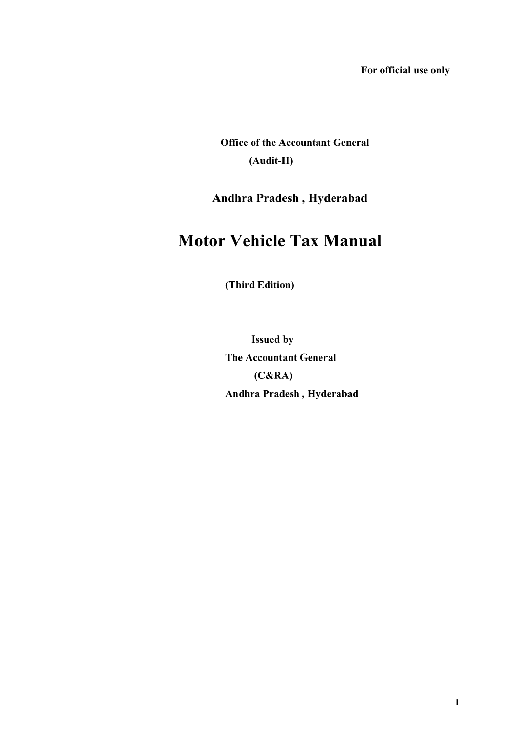 Motor Vehicle Tax Manual