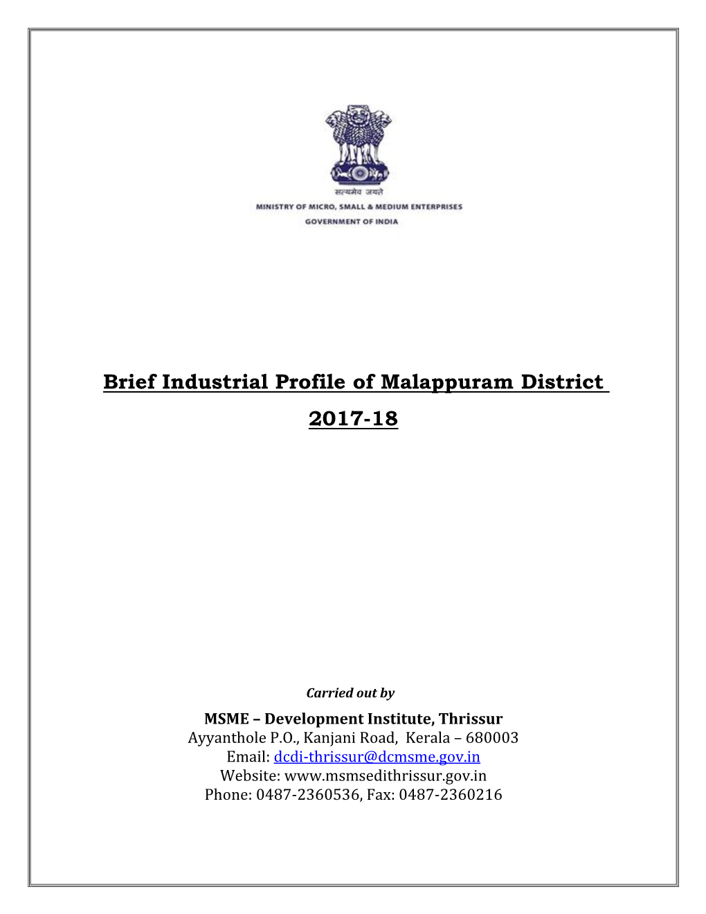 Brief Industrial Profile of Malappuram District 2017-18