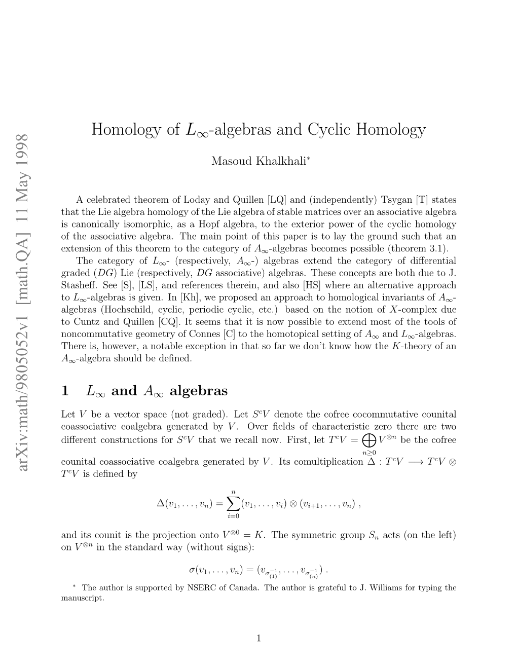 Algebras and Cyclic Homology