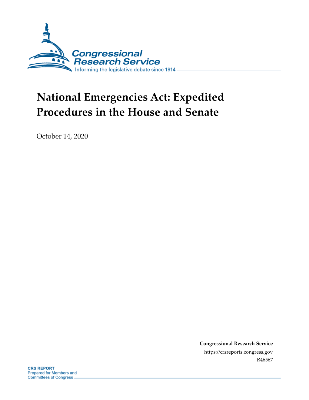 National Emergencies Act: Expedited Procedures in the House and Senate