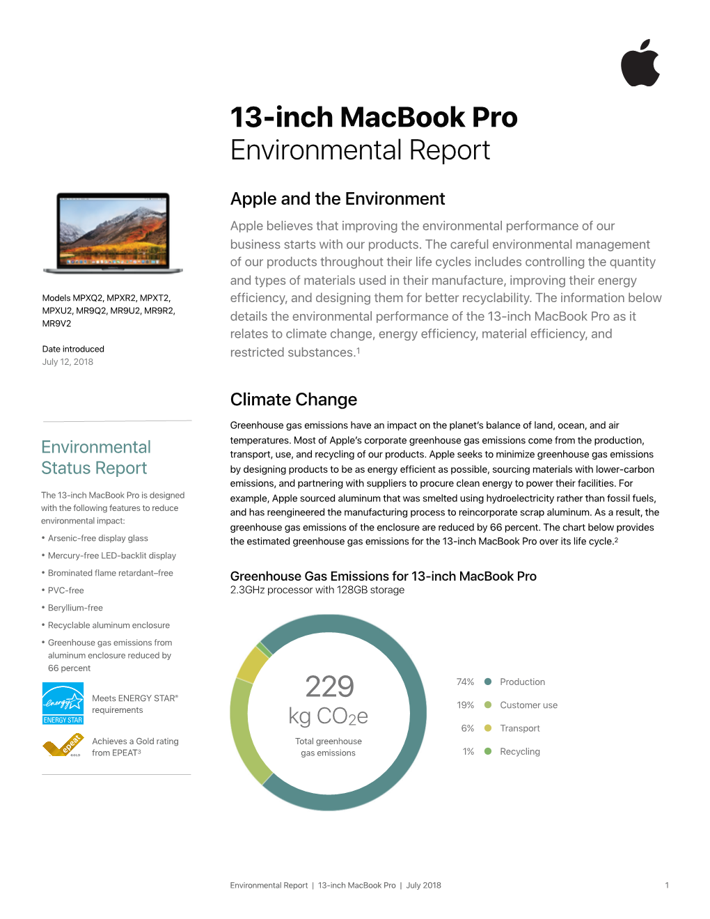13-Inch Macbook Pro Environmental Report