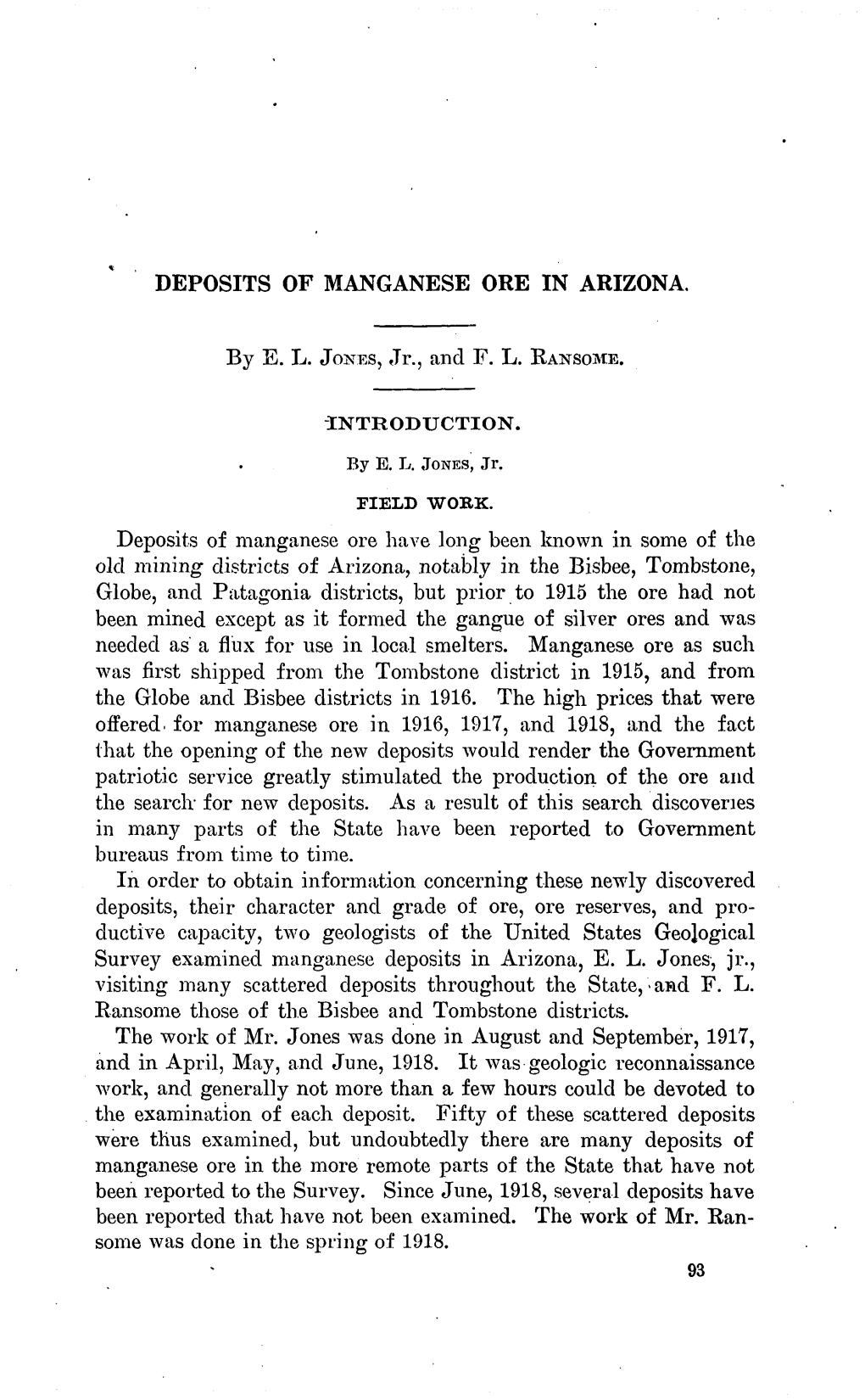 Deposits of Manganese Ore in Arizona