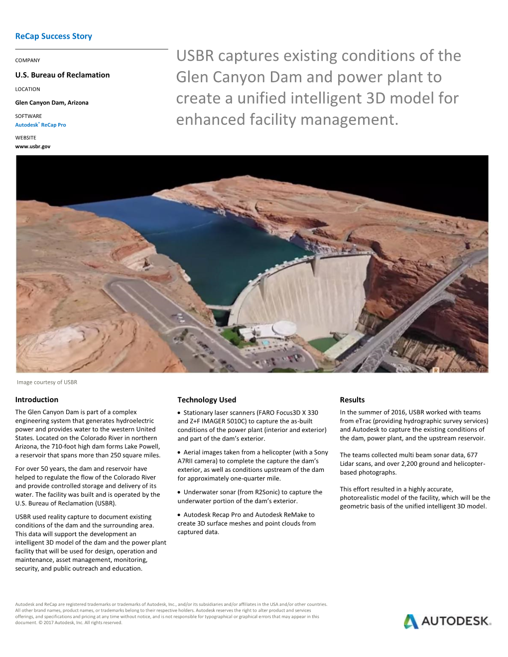 USBR Captures Existing Conditions of the Glen Canyon Dam and Power Plant to Create a Unified Intelligent 3D Model for Enhanced F