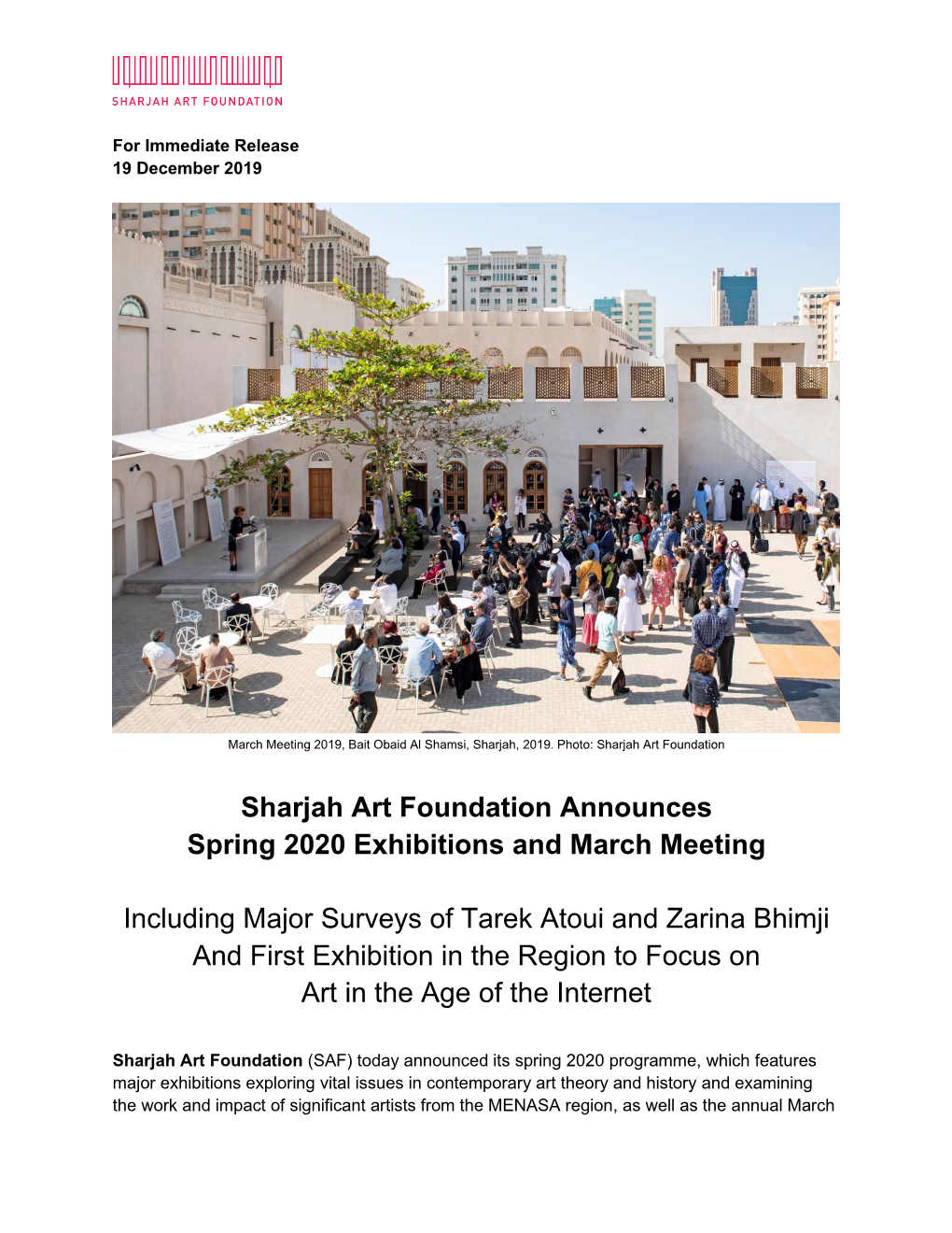 Sharjah Art Foundation Announces Spring 2020 Exhibitions and March Meeting