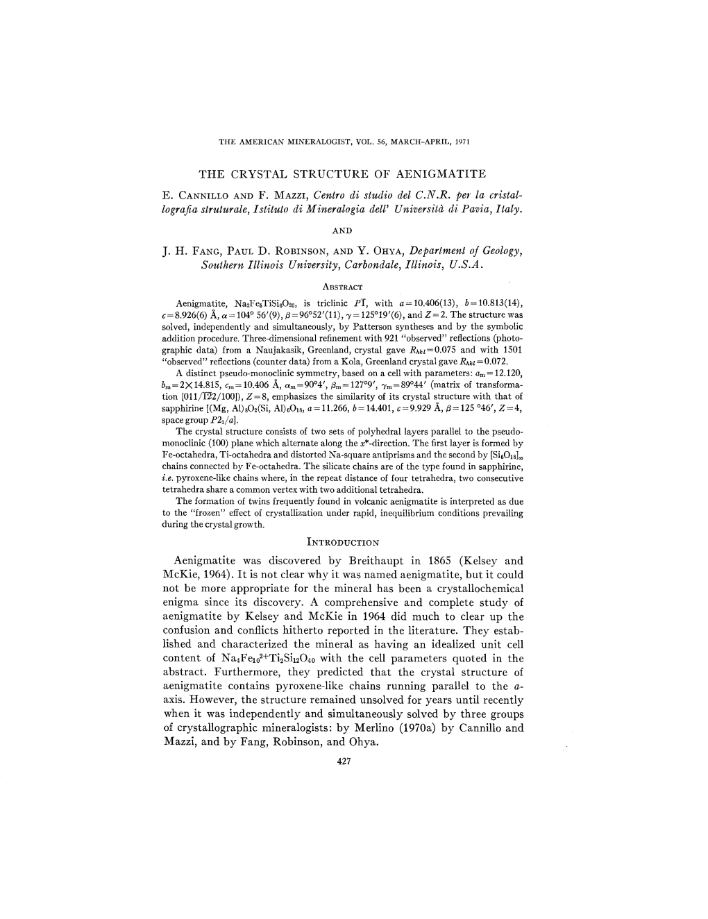 The Crystal Structure of Aenigmatite E