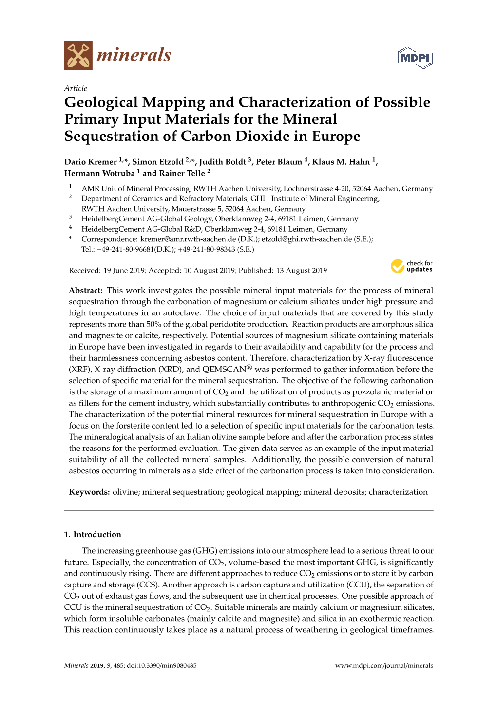 Geological Mapping and Characterization of Possible Primary Input Materials for the Mineral Sequestration of Carbon Dioxide in Europe