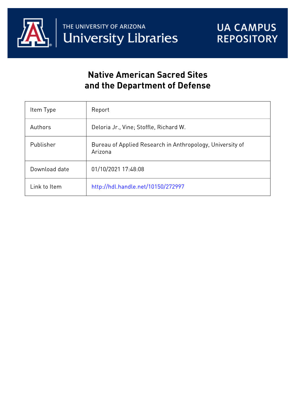 Native American Sacred Sites and the Department of Defense