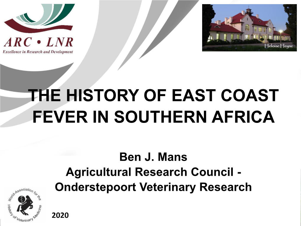 The History of East Coast Fever in Southern Africa
