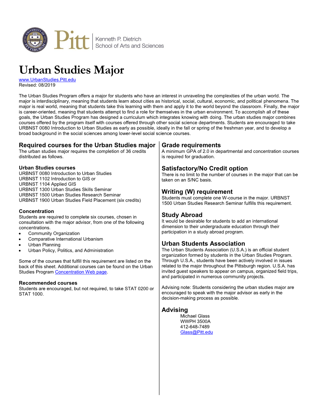 Urban Studies Major Revised: 08/2019