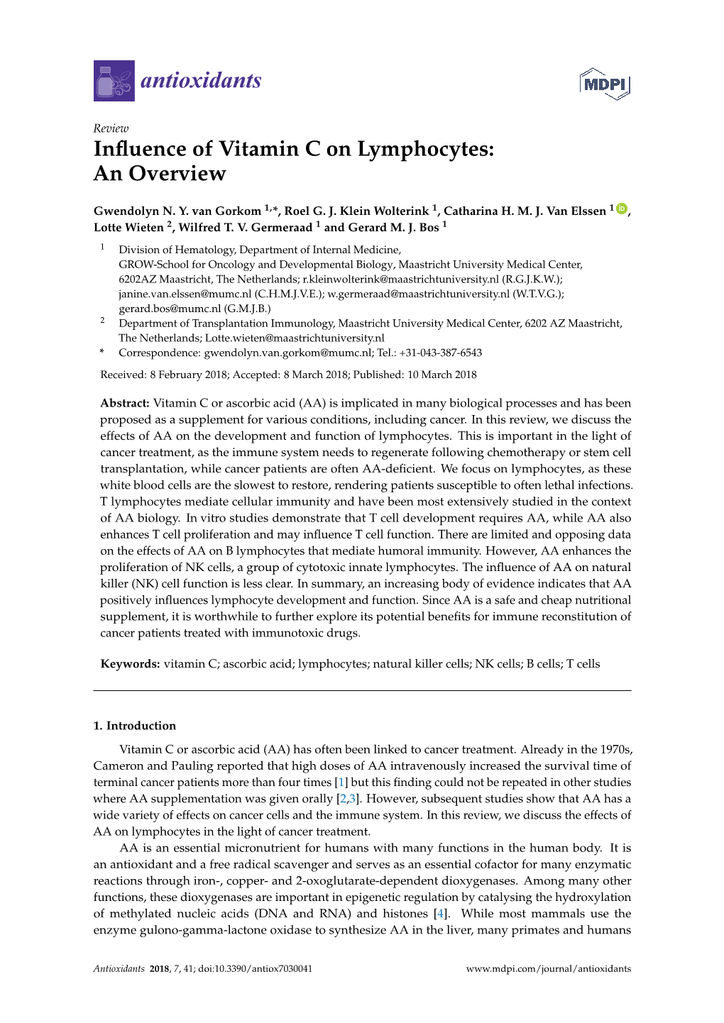 Influence of Vitamin C on Lymphocytes: an Overview