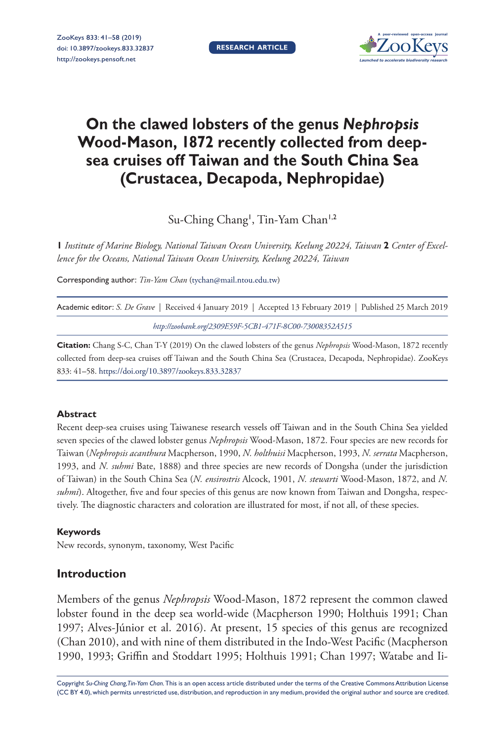 On the Clawed Lobsters of the Genus Nephropsis Wood-Mason, 1872