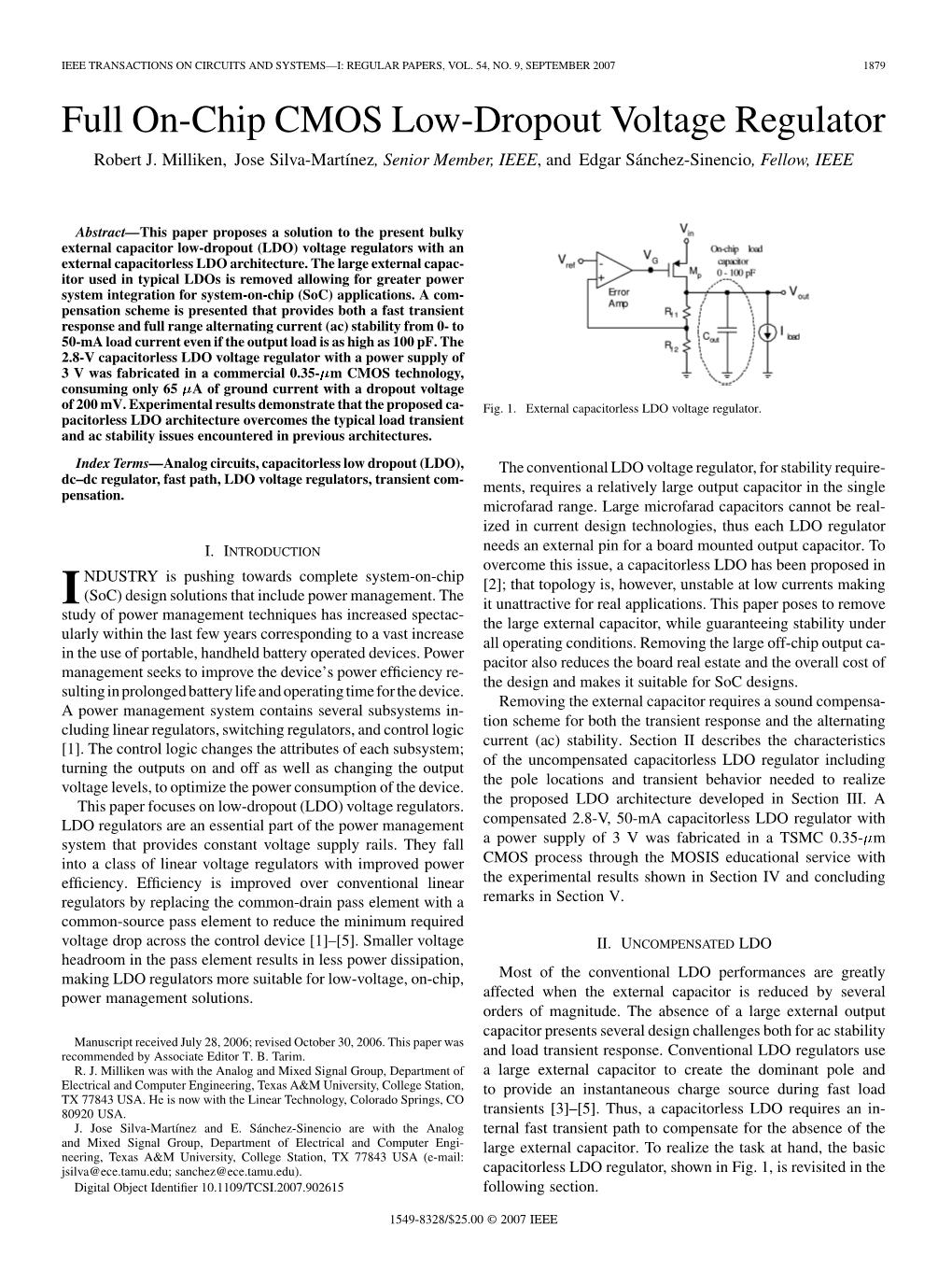 Full On-Chip CMOS Low-Dropout Voltage Regulator Robert J