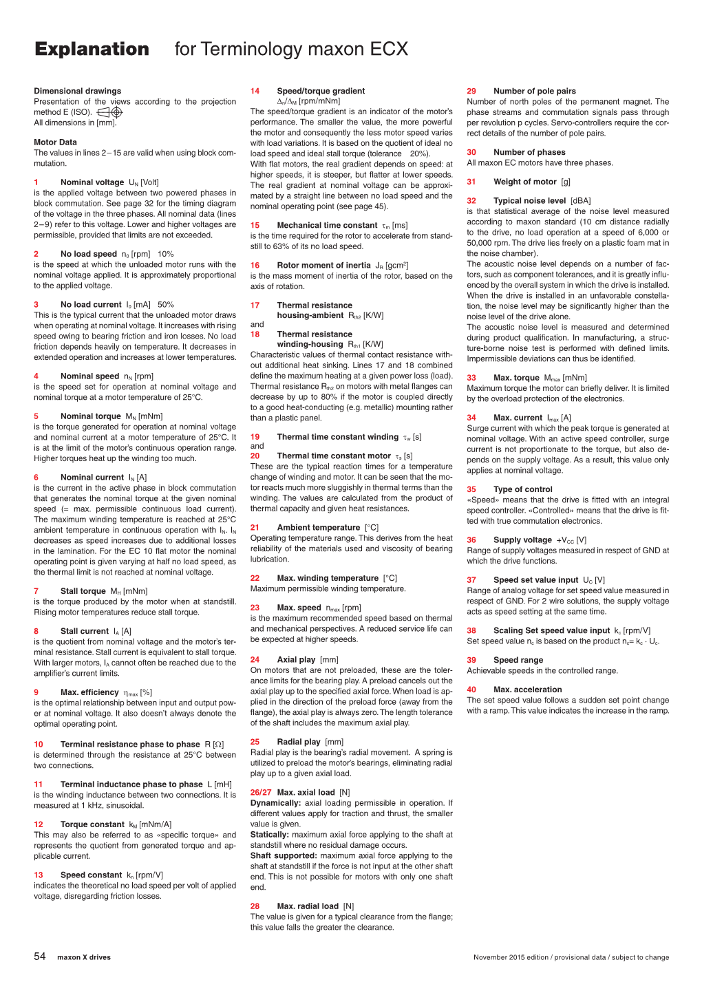 Explanation for Terminology Maxon ECX