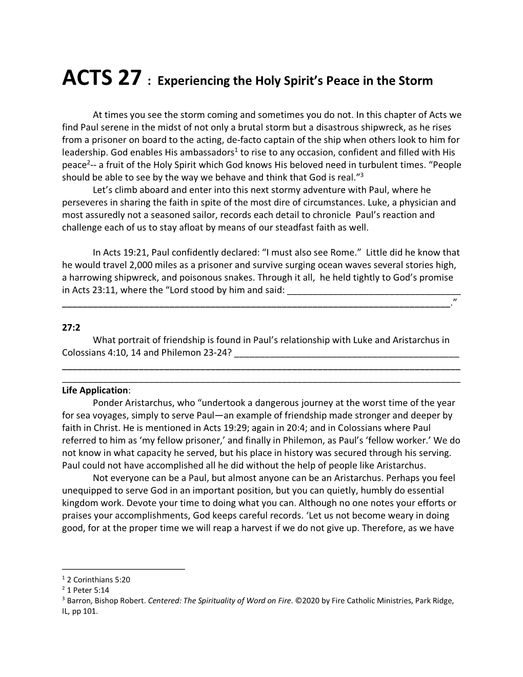 ACTS 27 : Experiencing the Holy Spirit’S Peace in the Storm