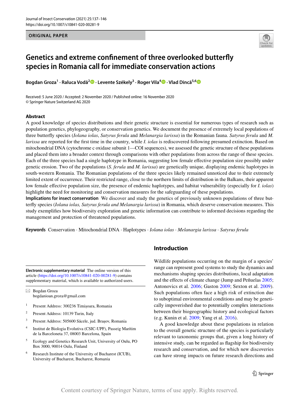 Publications Files/2021 Groza Et Al Overlooked Butterfly Species in Romania.Pdf