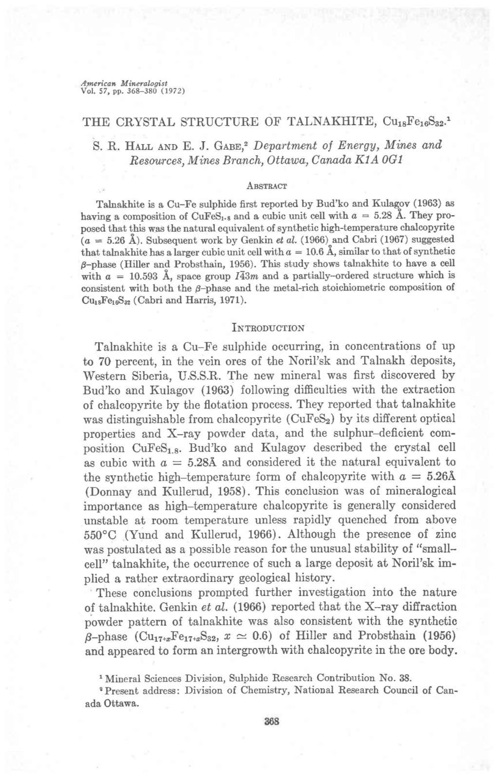 Thtr CRYSTAL STRUCTURE of TALNAKHITE, Cursferossz.' S. R