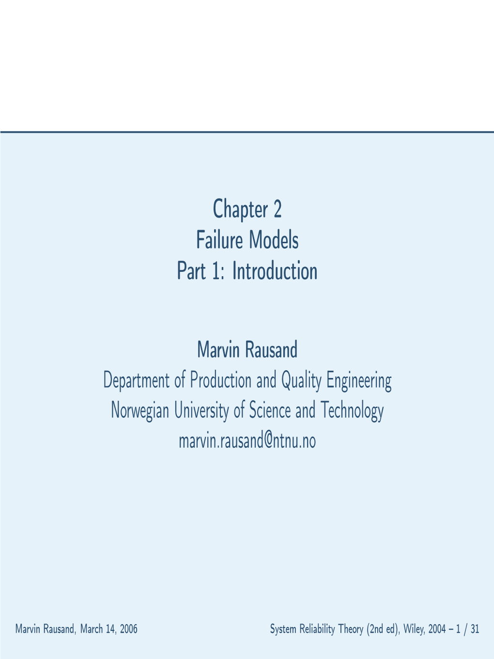 Chapter 2 Failure Models Part 1: Introduction