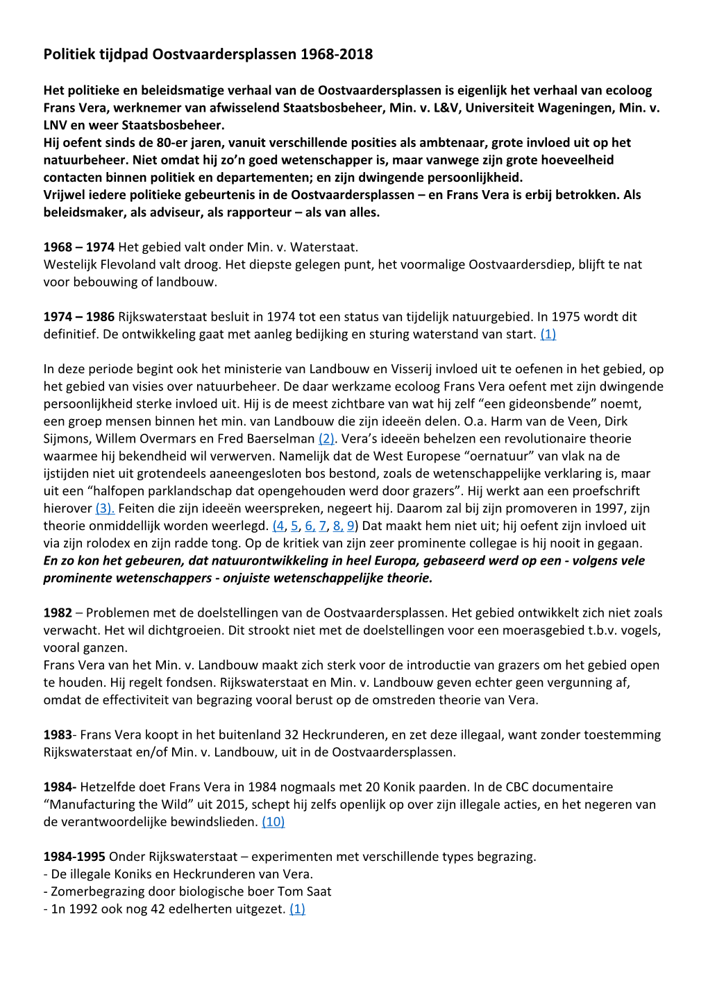 Politiek Tijdpad Oostvaardersplassen 1968-2018