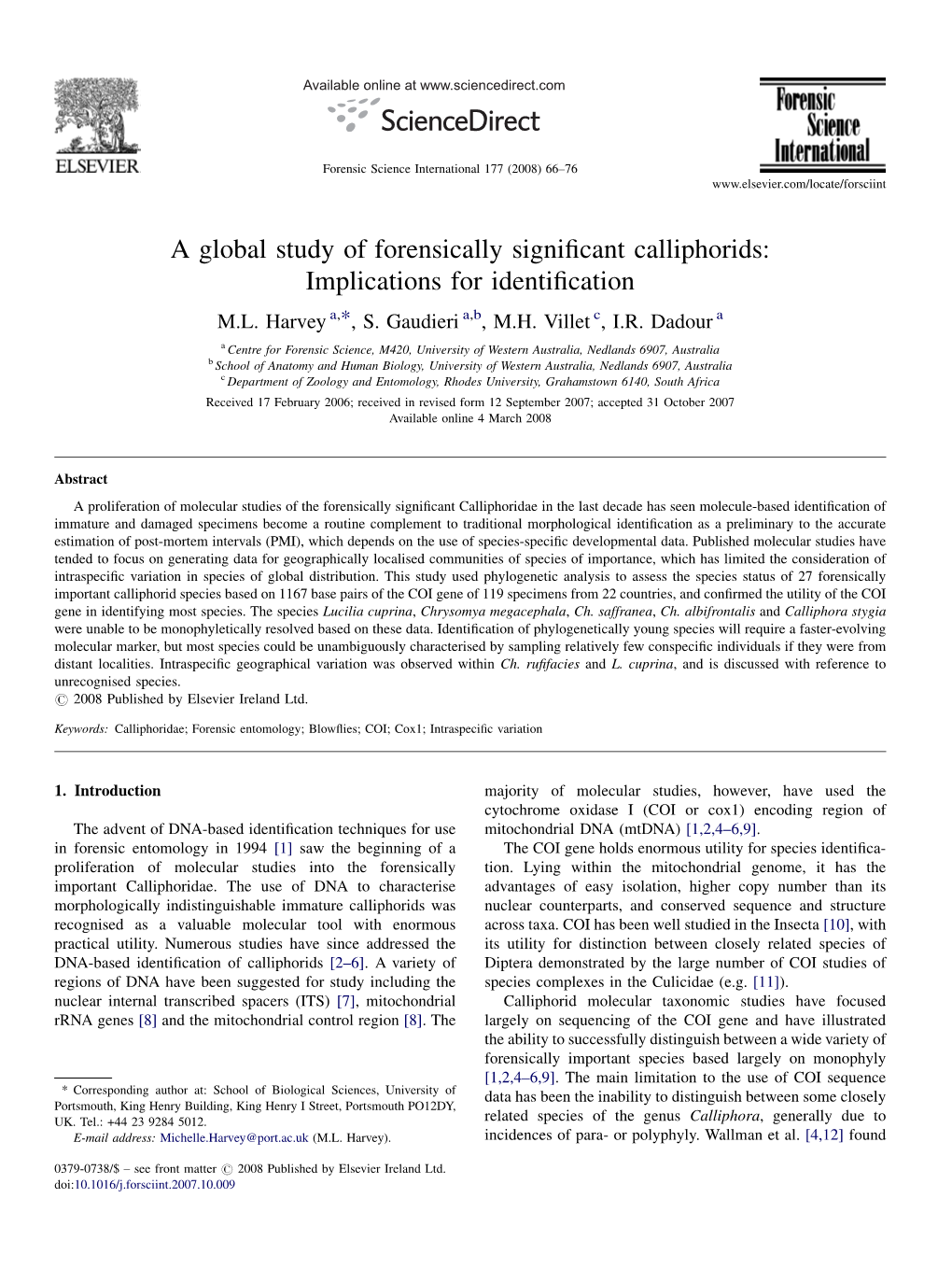 A Global Study of Forensically Significant Calliphorids