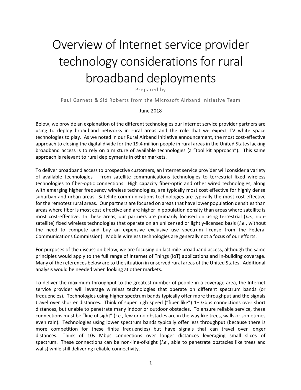Overview of Internet Service Provider Technology Considerations for Rural