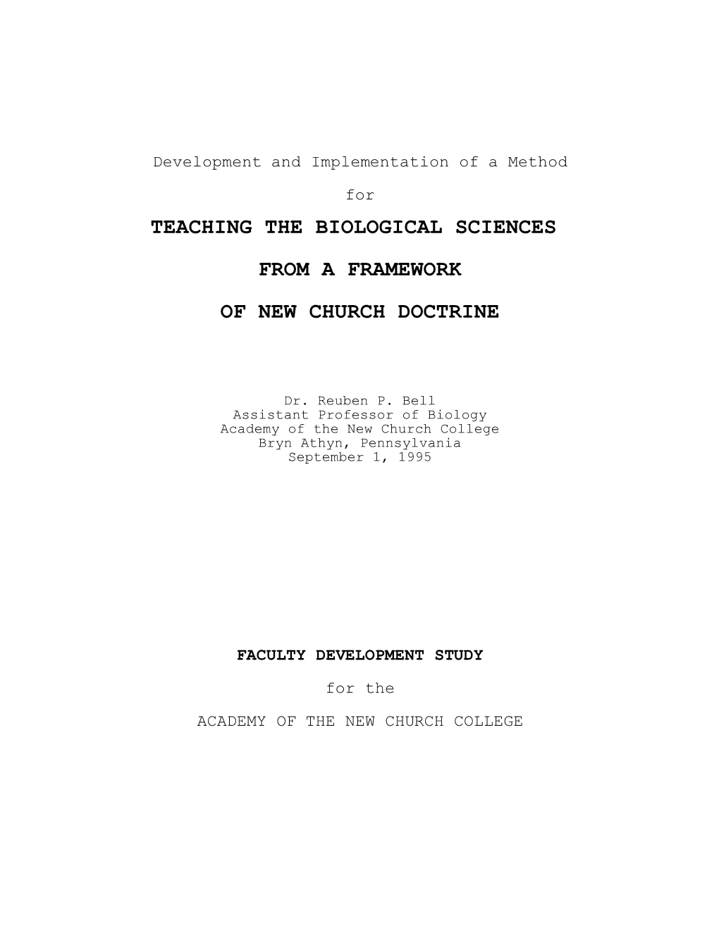 Teaching the Biological Sciences from a Framework of New Church Doctrine