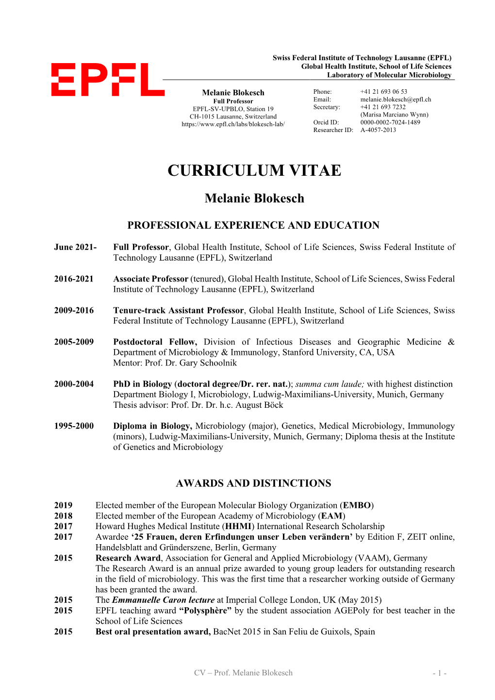 CURRICULUM VITAE Melanie Blokesch